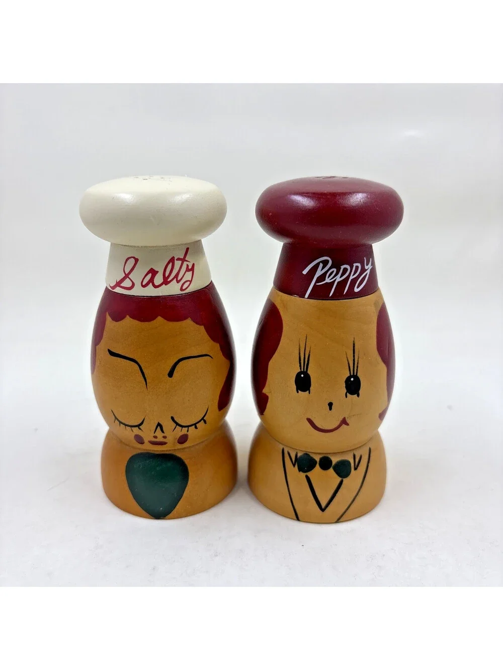Vintage Salty and Peppy Shakers Painted Wood Chef Fun Retro Whimsy